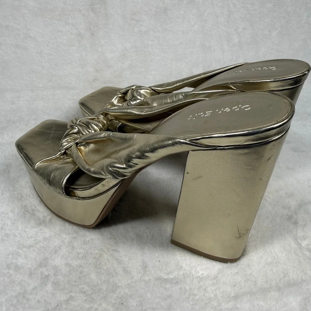 Open Edit Kaia Gold Metallic Knotted Platform Block Heel Sandals‎ Womens 7M